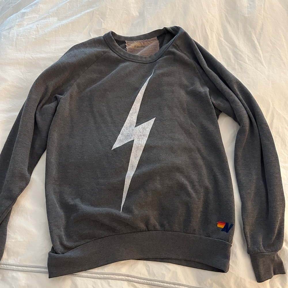 Aviator Nation Charcoal Lightning Bolt Crewneck Sweater